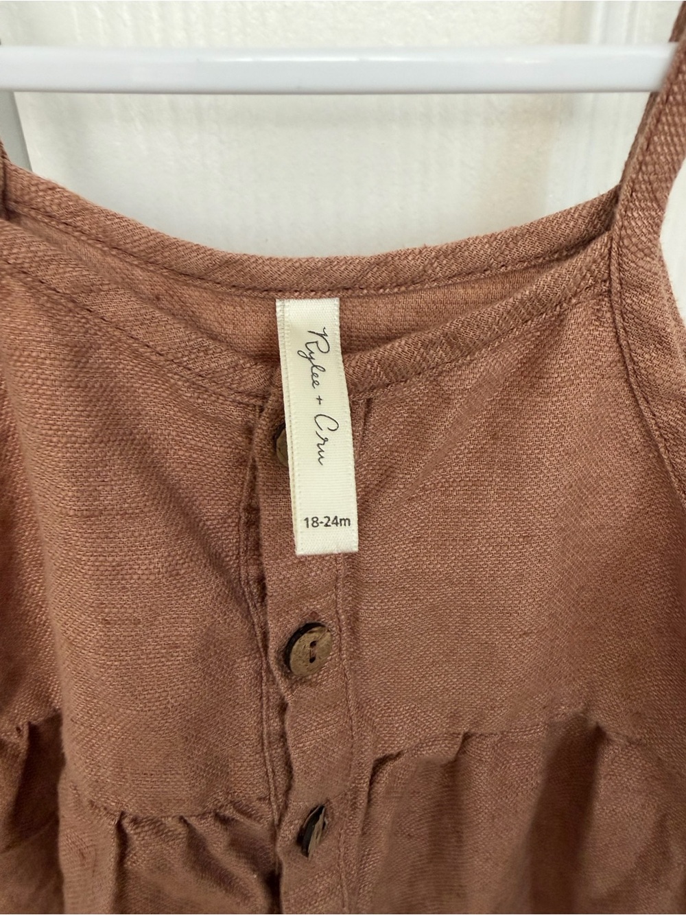 Rylee + Cru Rust-Brown Scallop Hem Spaghetti romper - Picture 4 of 5